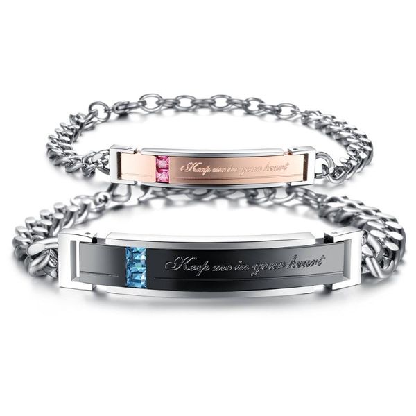 charm bracelets grade stainless steel cz black rose gold color couple chain letter bracelet anniversary jewelry for women men, Golden;silver
charm bracelets grade stainless steel cz black rose gold color couple chain letter bracelet anniversary jewelry for women men, Golden;silver