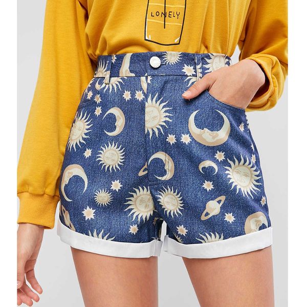 women's shorts sun moon graphic denim women summer high waist harajuku casual female vintage print short chic 1xvd, White;black
women's shorts sun moon graphic denim women summer high waist harajuku casual female vintage print short chic 1xvd, White;black