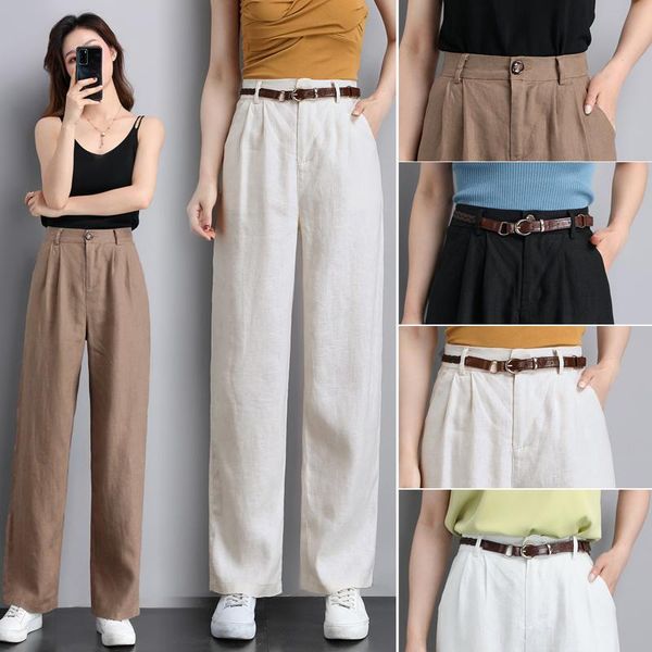 women's pants & capris flax wide leg high waist summer thin tencel floor length loose cotton linen vertical tube, Black;white 
women's pants & capris flax wide leg high waist summer thin tencel floor length loose cotton linen vertical tube, Black;white