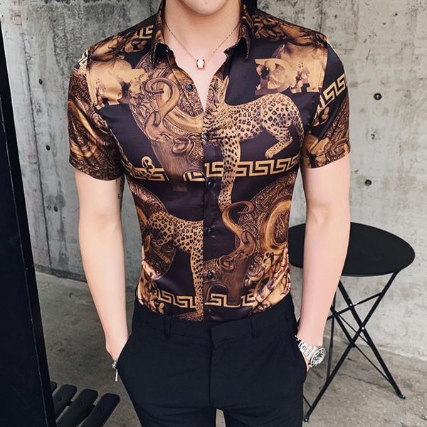 men's casual shirts 14 colour summer high-end boutique printing luxury golden slim mens short-sleeved shirt male social performances, White;black
men's casual shirts 14 colour summer high-end boutique printing luxury golden slim mens short-sleeved shirt male social performances, White;black