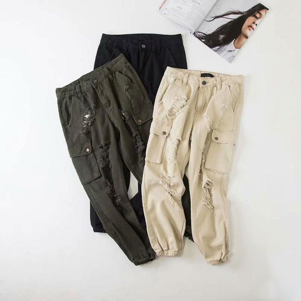 women's pants & capris 2021 cargo women high waist casual hole straight trousers cool pocket harem streetwear pantalon femme, Black;white
women's pants & capris 2021 cargo women high waist casual hole straight trousers cool pocket harem streetwear pantalon femme, Black;white
