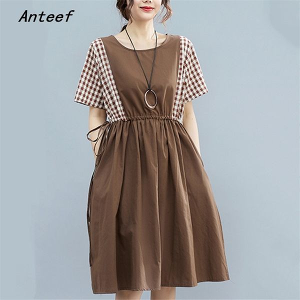 short sleeve plus size cotton vintage plaid dresses for women casual loose midi woman summer dress elegant clothes sundress 210517, Black;gray
short sleeve plus size cotton vintage plaid dresses for women casual loose midi woman summer dress elegant clothes sundress 210517, Black;gray