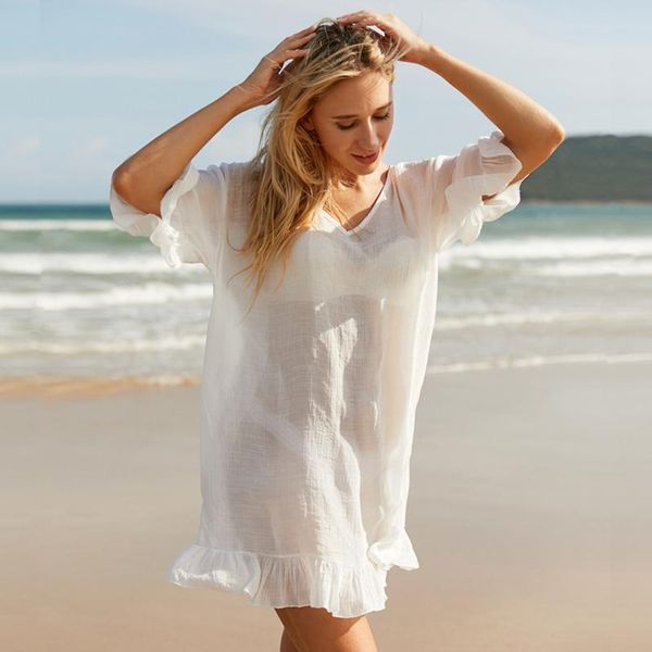 women's swimwear beach dress bikini 2021 summer white half sleeve hollow open back loose cotton beachwear cover ups for women, White;black
women's swimwear beach dress bikini 2021 summer white half sleeve hollow open back loose cotton beachwear cover ups for women, White;black