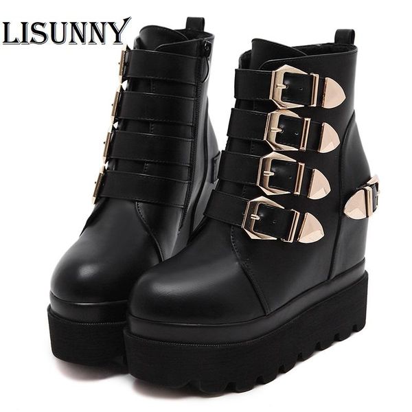 boots 2021 autumn women ankle round toe gold metal buckles short increasing high heels platform female shoes, Black
boots 2021 autumn women ankle round toe gold metal buckles short increasing high heels platform female shoes, Black