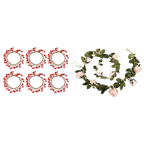 candle holders 180cm artificial rose flower vine wedding real press silk flowers with 6pcs rings for pillars,small wreaths
candle holders 180cm artificial rose flower vine wedding real press silk flowers with 6pcs rings for pillars,small wreaths