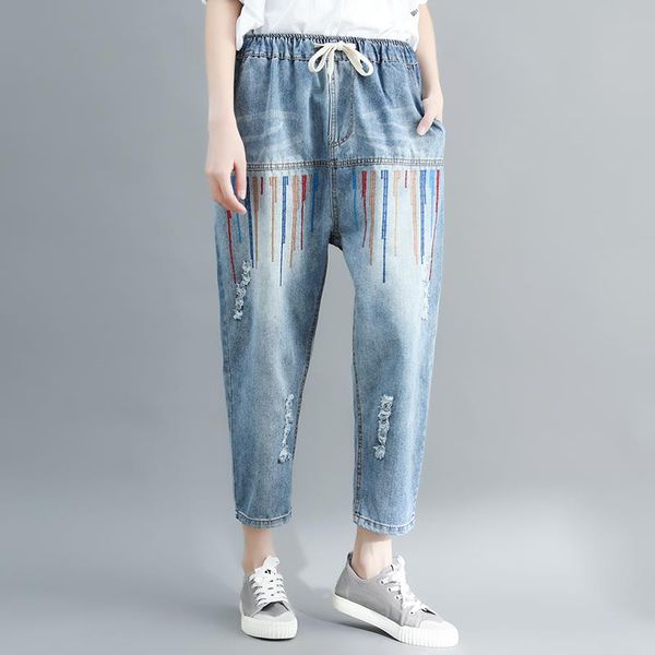 spring summer ripped jeans for women bleached scratched washed denim cross-pants elastic waist fashion embroidery trousers 2021 women's, Blue
spring summer ripped jeans for women bleached scratched washed denim cross-pants elastic waist fashion embroidery trousers 2021 women's, Blue