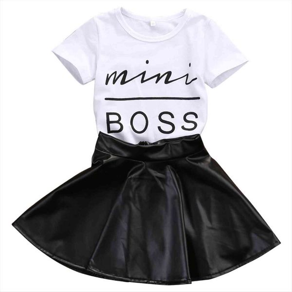fashion toddler kids girl clothes set summer short sleeve mini boss t shirt leather skirt 2pcs outfit child suit, White
fashion toddler kids girl clothes set summer short sleeve mini boss t shirt leather skirt 2pcs outfit child suit, White