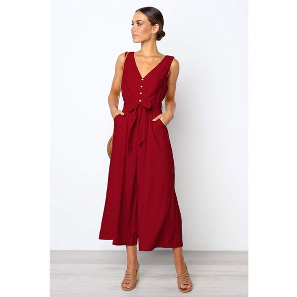 women's jumpsuits & rompers women casual solid summer sleeveless v neck button bandage lady office party romper wide leg jumpsuit, Black;white
women's jumpsuits & rompers women casual solid summer sleeveless v neck button bandage lady office party romper wide leg jumpsuit, Black;white