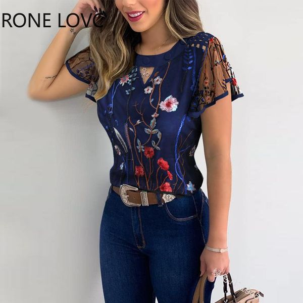 women's blouses & shirts women floral embroidery sheer mesh flutter sleeve cutout casual blouse spring, White
women's blouses & shirts women floral embroidery sheer mesh flutter sleeve cutout casual blouse spring, White
