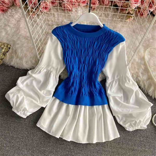 spring and autumn fake two-piece blouse female slim slimming lantern sleeve blusa wild stitching knitted shirt c845 210506, White
spring and autumn fake two-piece blouse female slim slimming lantern sleeve blusa wild stitching knitted shirt c845 210506, White