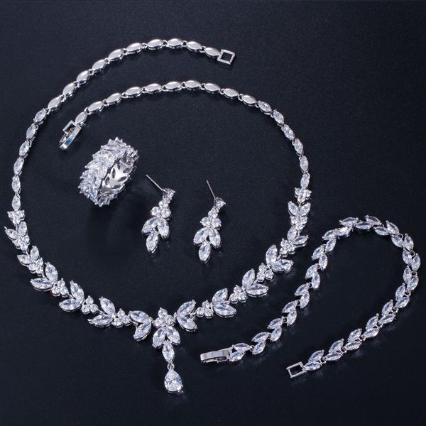 earrings & necklace 4pcs brilliant cubic zircon ring and bracelet wedding bridal jewelry sets dress aessories t344, Silver
earrings & necklace 4pcs brilliant cubic zircon ring and bracelet wedding bridal jewelry sets dress aessories t344, Silver