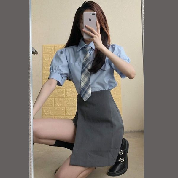 clothing sets sweet girls college uniform japanese style puff sleeve plaid tie shirts solid color irregular short skirts school, White
clothing sets sweet girls college uniform japanese style puff sleeve plaid tie shirts solid color irregular short skirts school, White