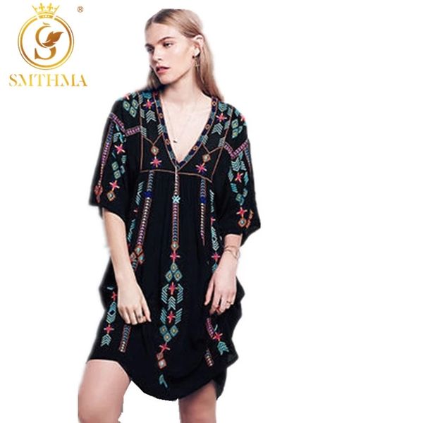 runway summer dress women vintage embroidered floral boho people tunic loose short female dresses 210520, Black;gray
runway summer dress women vintage embroidered floral boho people tunic loose short female dresses 210520, Black;gray