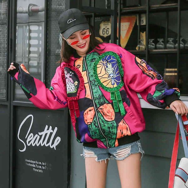 women's fur & faux spring brand women's plus size printed long-sleeved fashion jacket loose personality cool baseball uniform, Black
women's fur & faux spring brand women's plus size printed long-sleeved fashion jacket loose personality cool baseball uniform, Black