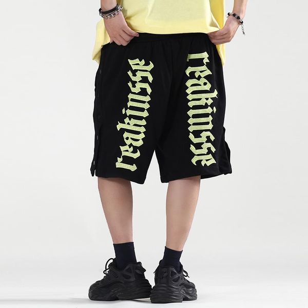 men's shorts hip hop letter embroidery side button summer couple short oversize drawstring cotton five point pants loose casual mens, White;black
men's shorts hip hop letter embroidery side button summer couple short oversize drawstring cotton five point pants loose casual mens, White;black
