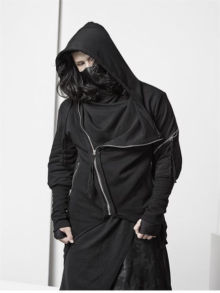 men's jackets dark irregular oblique zipper design hair stylist nightclub spring oversize hooded coat, Black;brown
men's jackets dark irregular oblique zipper design hair stylist nightclub spring oversize hooded coat, Black;brown