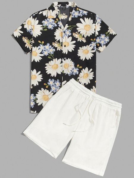 men floral print shirt & shorts set 17av#, Gray
men floral print shirt & shorts set 17av#, Gray