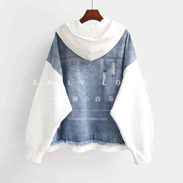 women's jackets deat woman jacket denim hooded patchwork long sleeve zipper frayed loose streetwear style coat autumn fashion 15xm823 h, Black;brown
women's jackets deat woman jacket denim hooded patchwork long sleeve zipper frayed loose streetwear style coat autumn fashion 15xm823 h, Black;brown