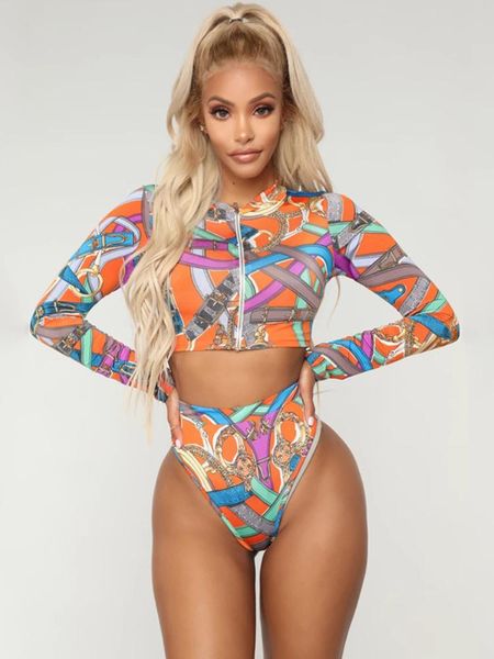 women's swimwear zipper split bikini european and american printed swimsuit women, White;black
women's swimwear zipper split bikini european and american printed swimsuit women, White;black