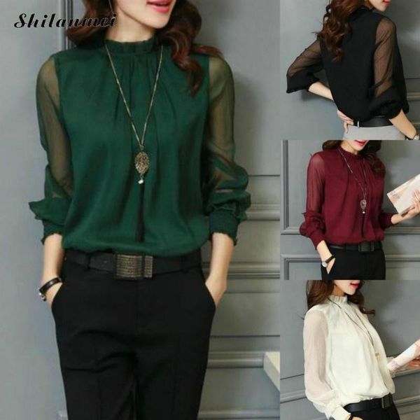 women's blouses & shirts 2021 women chiffon blouse long mesh sleeve stand neck work wear elegant lady casual solid color blusas, White
women's blouses & shirts 2021 women chiffon blouse long mesh sleeve stand neck work wear elegant lady casual solid color blusas, White