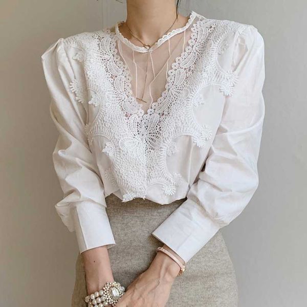 korean elegant sweet lace hook flower blouse women white o-neck puff long sleeve pullover blusas spring 210526
korean elegant sweet lace hook flower blouse women white o-neck puff long sleeve pullover blusas spring 210526