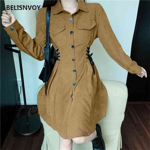 women autumn long sleeve temperament corduroy dress turn down collar slim waist lace up a line vestido solid button party ropa 210520, Black;gray
women autumn long sleeve temperament corduroy dress turn down collar slim waist lace up a line vestido solid button party ropa 210520, Black;gray