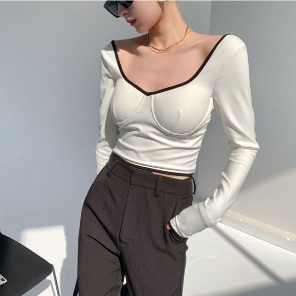 women's t-shirt backless slim women spring summer elegant solid woman t-shirt v neck long sleeve short patchwork female, White
women's t-shirt backless slim women spring summer elegant solid woman t-shirt v neck long sleeve short patchwork female, White