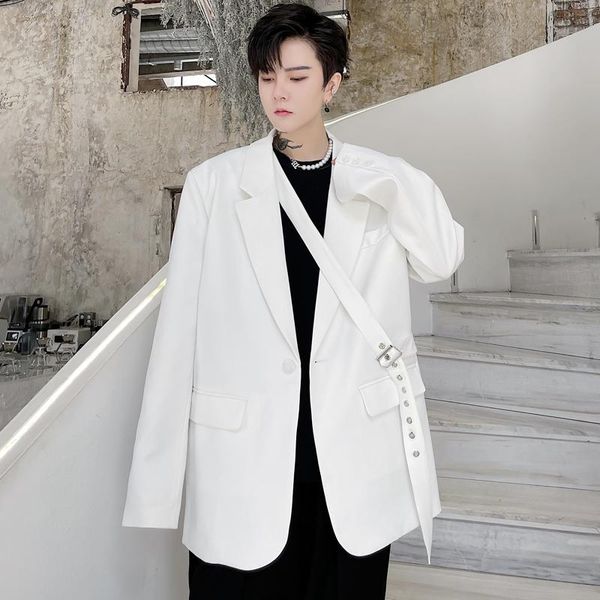 men's suits & blazers casual suit autumn pure color ribbon decorative metal buckle coat hairdresser fashion brand wear, White;black
men's suits & blazers casual suit autumn pure color ribbon decorative metal buckle coat hairdresser fashion brand wear, White;black