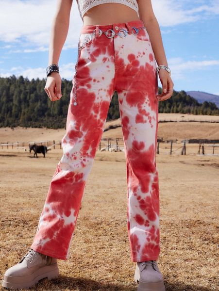 romwe tie dye jeans without chain j6et#, Blue