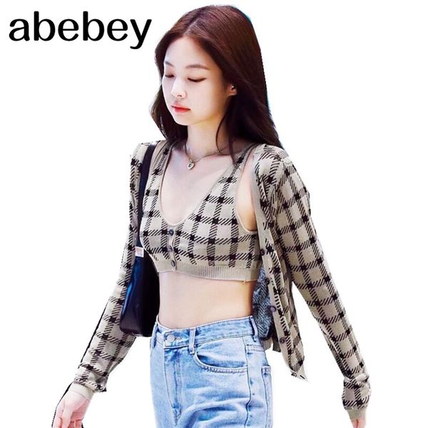 1 set autumn korea style vintage check gingham plaid cardigan v neck single-breasted button tank knitted sweater jumper 210512, White
1 set autumn korea style vintage check gingham plaid cardigan v neck single-breasted button tank knitted sweater jumper 210512, White