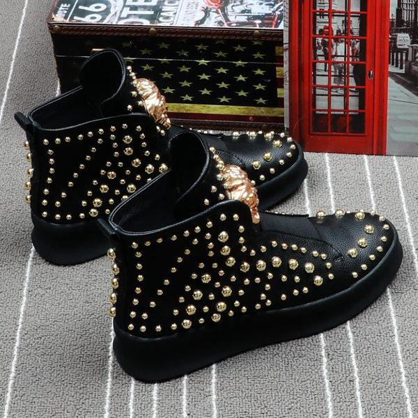 new rivet men's shoes rivets boots mens and women's large size men shoe flat leisure chaussure homme luxe marque zapatos hombre a2, Black
new rivet men's shoes rivets boots mens and women's large size men shoe flat leisure chaussure homme luxe marque zapatos hombre a2, Black
