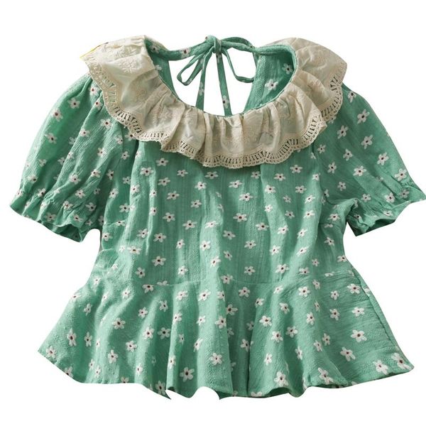 women's blouses & shirts summer bow tie lace hollow out color matching doll collar print short-sleeved ruffled retro shirt, White
women's blouses & shirts summer bow tie lace hollow out color matching doll collar print short-sleeved ruffled retro shirt, White