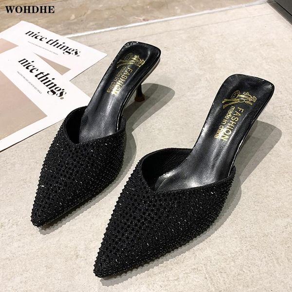 slippers wohdhe women mules rhinestone pointed toe slip on thin heels sandals pumps summer, Black
slippers wohdhe women mules rhinestone pointed toe slip on thin heels sandals pumps summer, Black