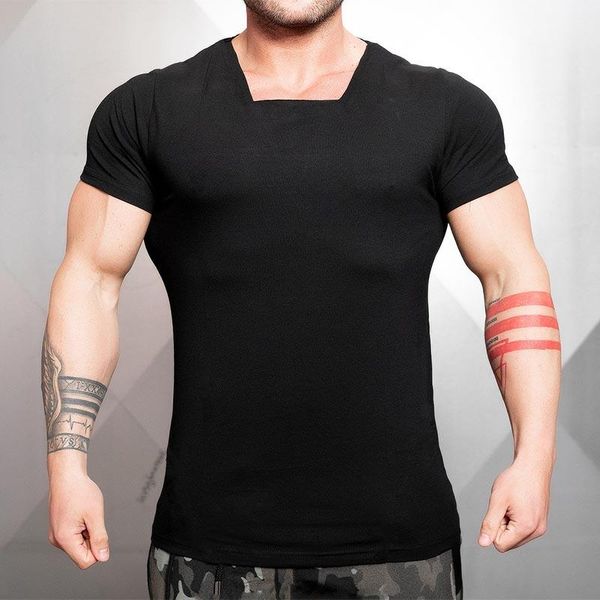 men's t-shirts summer men short sleeve cotton t-shirt fashion gyms clothing fitness bodybuilding t shirt male square collar slim tees, White;black
men's t-shirts summer men short sleeve cotton t-shirt fashion gyms clothing fitness bodybuilding t shirt male square collar slim tees, White;black