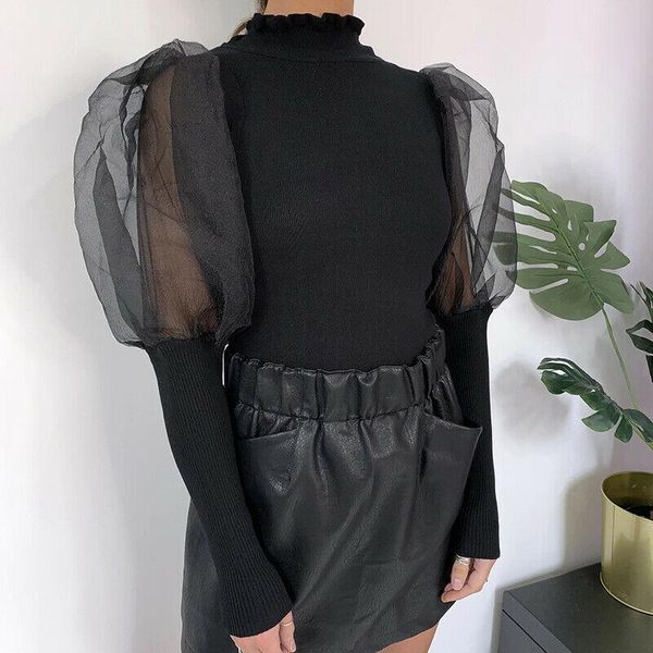 women mesh net blouse sheer puff long sleeve office ladies shirt black turtleneck pullover womens clothing female women's blouses & shi, White
women mesh net blouse sheer puff long sleeve office ladies shirt black turtleneck pullover womens clothing female women's blouses & shi, White