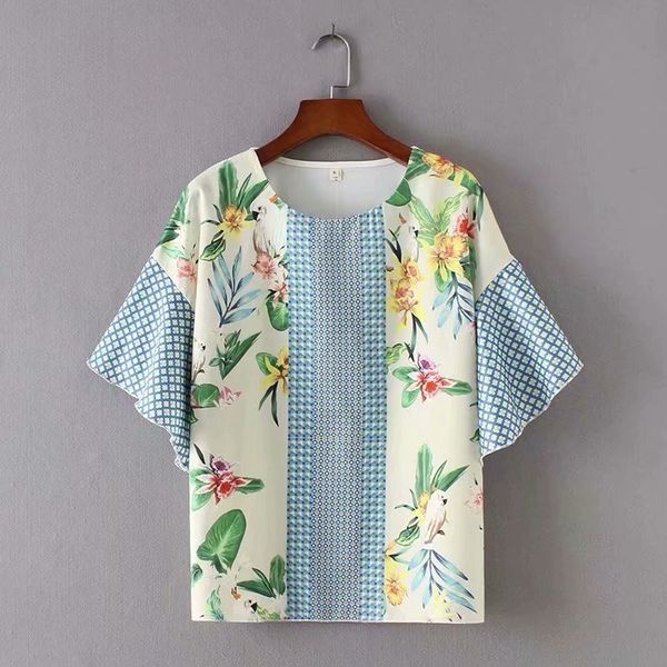 women beach style blue patchwork bird flower print summer t-shirt fashion ladies short loose sleeve za tshirts femme 210421, White
women beach style blue patchwork bird flower print summer t-shirt fashion ladies short loose sleeve za tshirts femme 210421, White