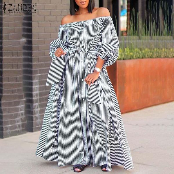casual dresses stylish off shoulder sundress zanzea 2021 women striped maxi dress belted long vestidos female beach robe femme oversized, Black;gray
casual dresses stylish off shoulder sundress zanzea 2021 women striped maxi dress belted long vestidos female beach robe femme oversized, Black;gray