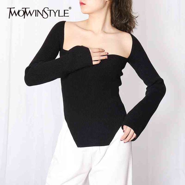 slim black sweater for women square collar long sleeve side split basic female fall fashion clothing 210524, White;black
slim black sweater for women square collar long sleeve side split basic female fall fashion clothing 210524, White;black