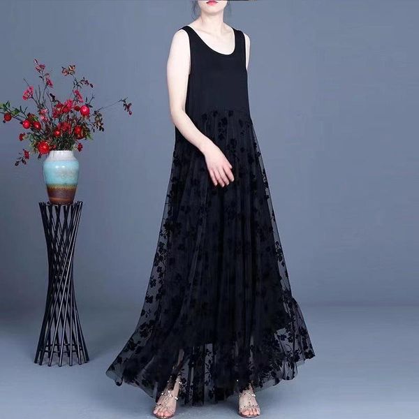 casual dresses summer elegant long beach dress women large size loose sleeveless tank floral mesh female longos vestido, Black;gray
casual dresses summer elegant long beach dress women large size loose sleeveless tank floral mesh female longos vestido, Black;gray