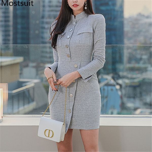 korean single-breasted women pencil mini dress spring full sleeve stand collar elegant office streetwear vestidos femme 210518, Black;gray
korean single-breasted women pencil mini dress spring full sleeve stand collar elegant office streetwear vestidos femme 210518, Black;gray
