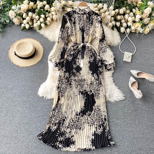 spring retro print pleated long womens dress maxi vestidos femininity small stand up collar puff sleeve slim holiday c293, Black;gray
spring retro print pleated long womens dress maxi vestidos femininity small stand up collar puff sleeve slim holiday c293, Black;gray