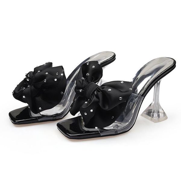 dress shoes european and american fashion transparent rhinestone open-toe sandals slippers square-toe stiletto high heels, Black
dress shoes european and american fashion transparent rhinestone open-toe sandals slippers square-toe stiletto high heels, Black