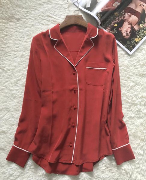 women's blouses & shirts 100% silk white red long sleeve blusa feminina fashion solid women pajama with front pocket
women's blouses & shirts 100% silk white red long sleeve blusa feminina fashion solid women pajama with front pocket