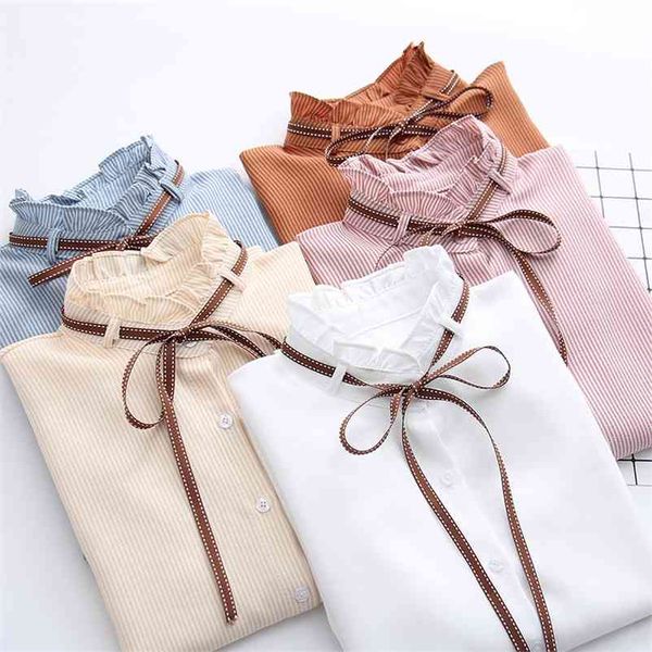 lism striped shirt women single breasted ruffles turn down collar long sleeve cotton blouses lace up bow feminina sales blouse 210401, White
lism striped shirt women single breasted ruffles turn down collar long sleeve cotton blouses lace up bow feminina sales blouse 210401, White
