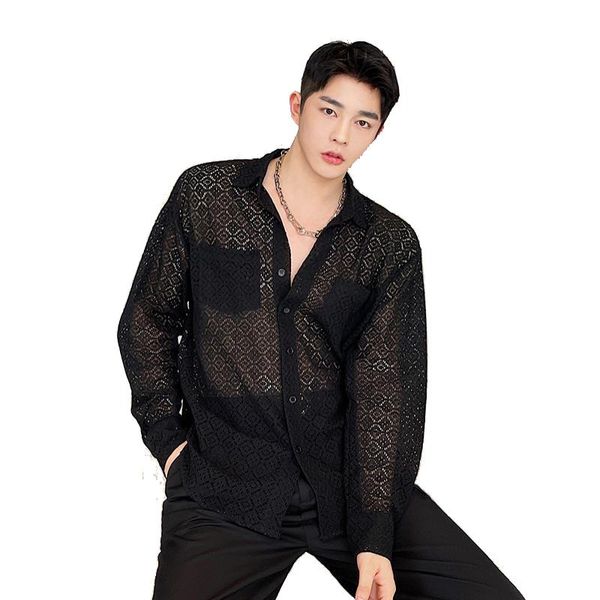 men's casual shirts summer autunm men hollow out hole lace mesh beach youth elegance male clothing, White;black
men's casual shirts summer autunm men hollow out hole lace mesh beach youth elegance male clothing, White;black