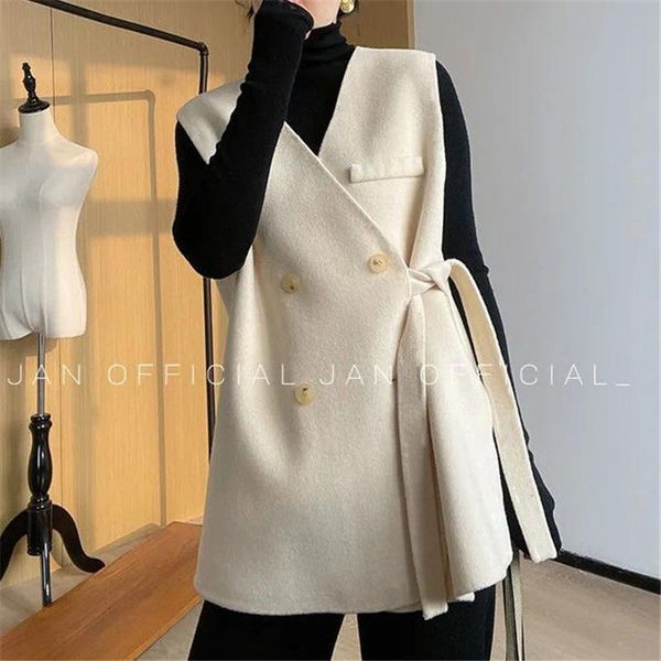women's vests 2021 casual korean belt woolen vest women spring winter cloth v-neck thin with chic retro fashion, Black;white
women's vests 2021 casual korean belt woolen vest women spring winter cloth v-neck thin with chic retro fashion, Black;white