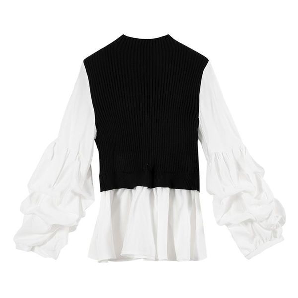 black white o neck women t shirt long sleeve knitted patchwork winter autumn puff b0578
black white o neck women t shirt long sleeve knitted patchwork winter autumn puff b0578