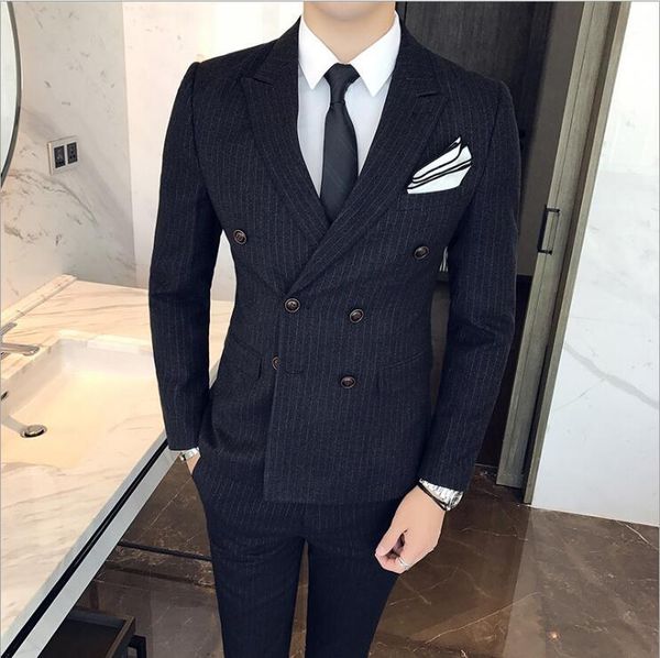 business suit men's casual slim korean double-breasted professional british style wedding suits men & blazers, White;black
business suit men's casual slim korean double-breasted professional british style wedding suits men & blazers, White;black
