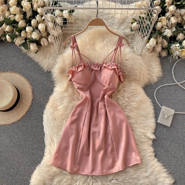 summer women spaghetti strap bow ruffled mini dress elegant female high waist slim casual beach 210423, Black;gray
summer women spaghetti strap bow ruffled mini dress elegant female high waist slim casual beach 210423, Black;gray