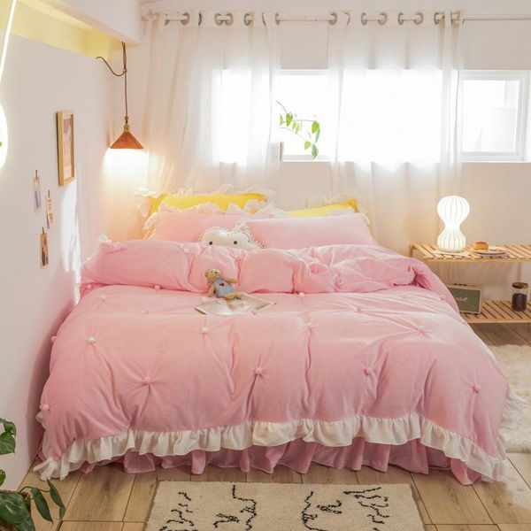 princess style double-sided milk fiber four-piece set winter thicken thermal girly heart bedding sets
princess style double-sided milk fiber four-piece set winter thicken thermal girly heart bedding sets